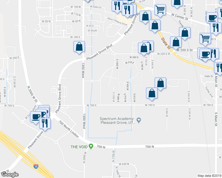 map of restaurants, bars, coffee shops, grocery stores, and more near 568 South 1050 West in Pleasant Grove