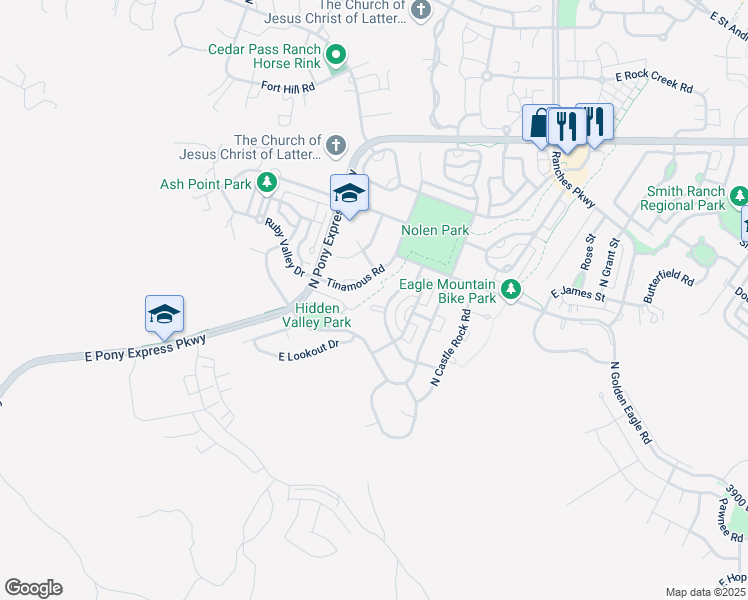 map of restaurants, bars, coffee shops, grocery stores, and more near 3102 Tinamous Road in Eagle Mountain