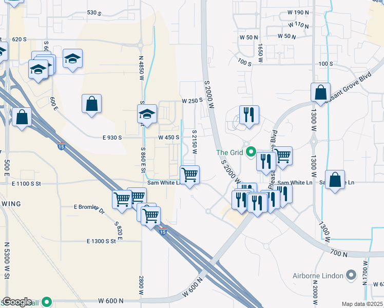 map of restaurants, bars, coffee shops, grocery stores, and more near 574 South 2150 West in Pleasant Grove