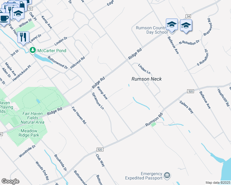 map of restaurants, bars, coffee shops, grocery stores, and more near 5 Laurel Lane in Rumson