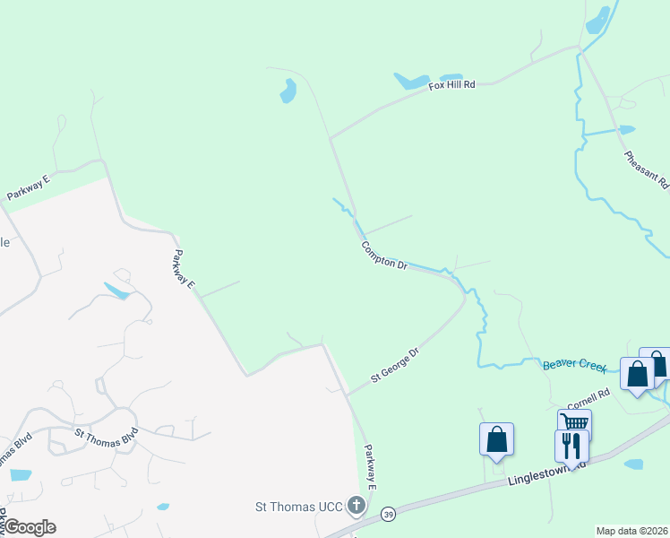 map of restaurants, bars, coffee shops, grocery stores, and more near 1720 Compton Dr in Harrisburg