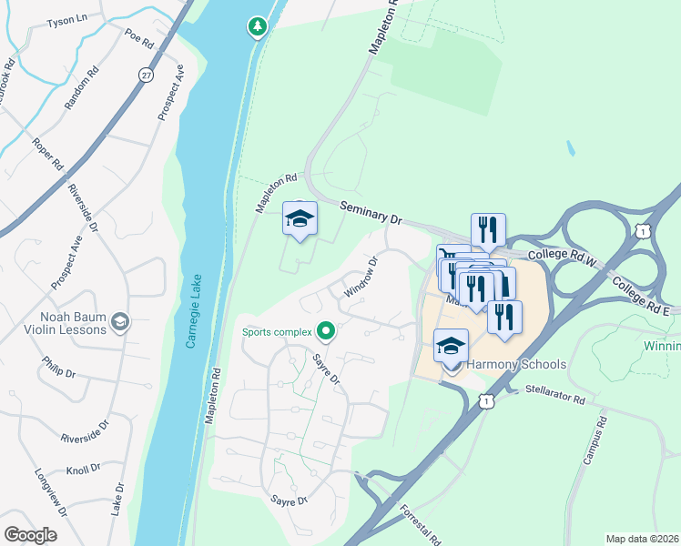 map of restaurants, bars, coffee shops, grocery stores, and more near 9 Hedge Row Road in Princeton