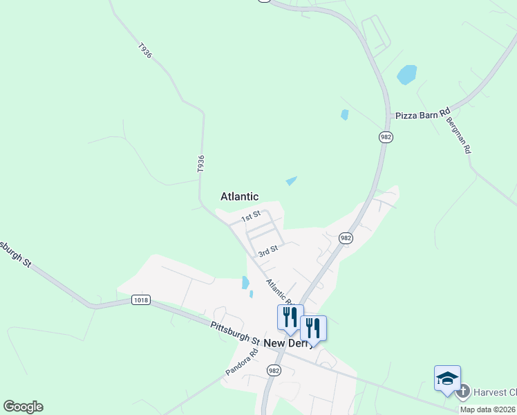 map of restaurants, bars, coffee shops, grocery stores, and more near 121 1st Street in New Derry