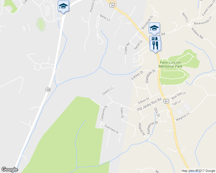 map of restaurants, bars, coffee shops, grocery stores, and more near 14950 Cherry Lane in Irwin