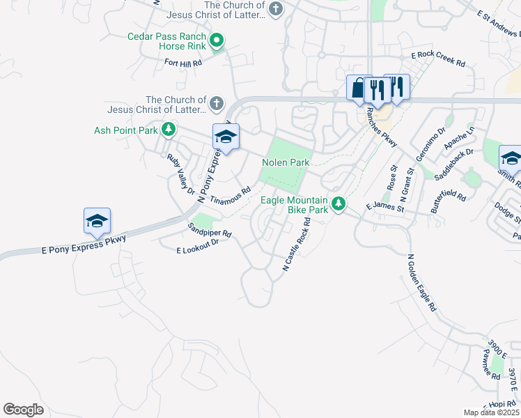 map of restaurants, bars, coffee shops, grocery stores, and more near 7658 North Snowy Owl Road in Eagle Mountain
