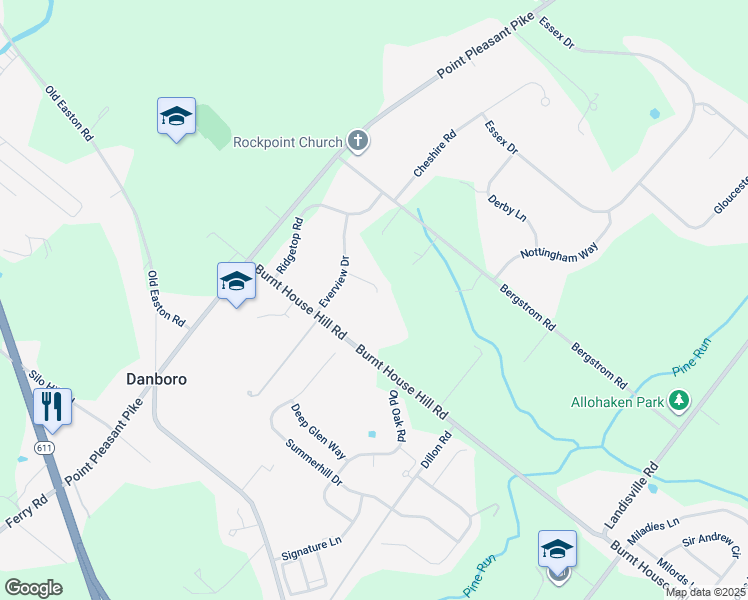 map of restaurants, bars, coffee shops, grocery stores, and more near 4752 Plumcrest Lane in Doylestown