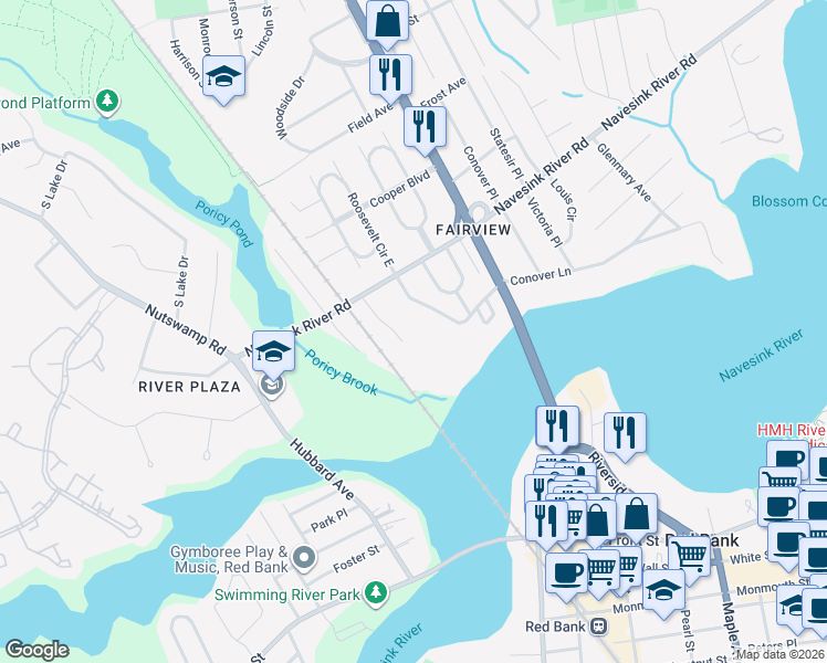 map of restaurants, bars, coffee shops, grocery stores, and more near 35 Tulip Lane in Red Bank