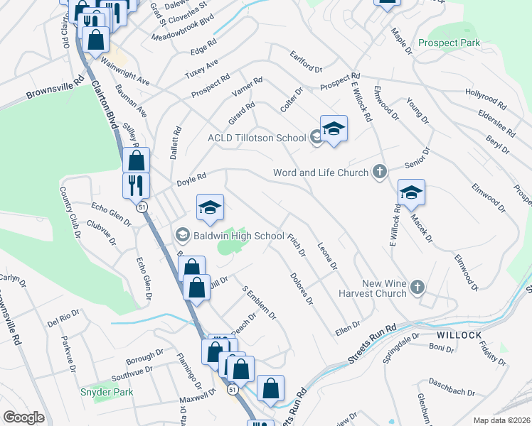 map of restaurants, bars, coffee shops, grocery stores, and more near 4809 Frich Drive in Pittsburgh