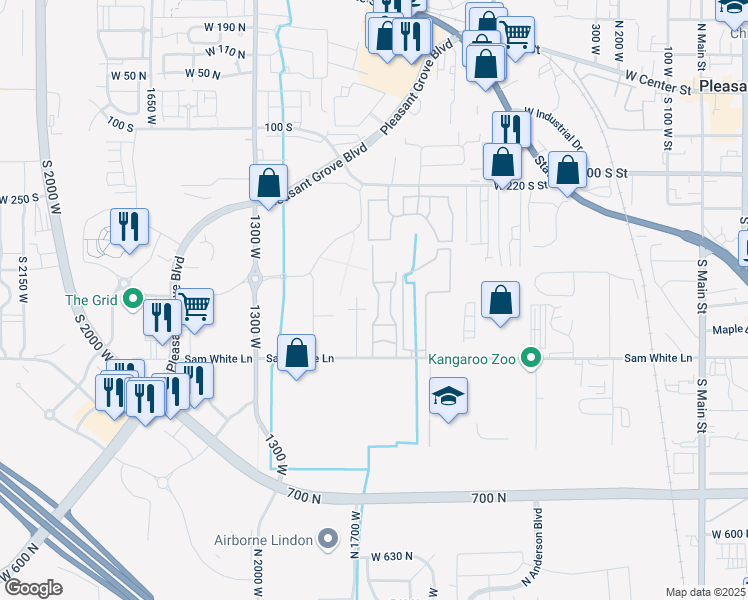 map of restaurants, bars, coffee shops, grocery stores, and more near 943 West 580 South in Pleasant Grove