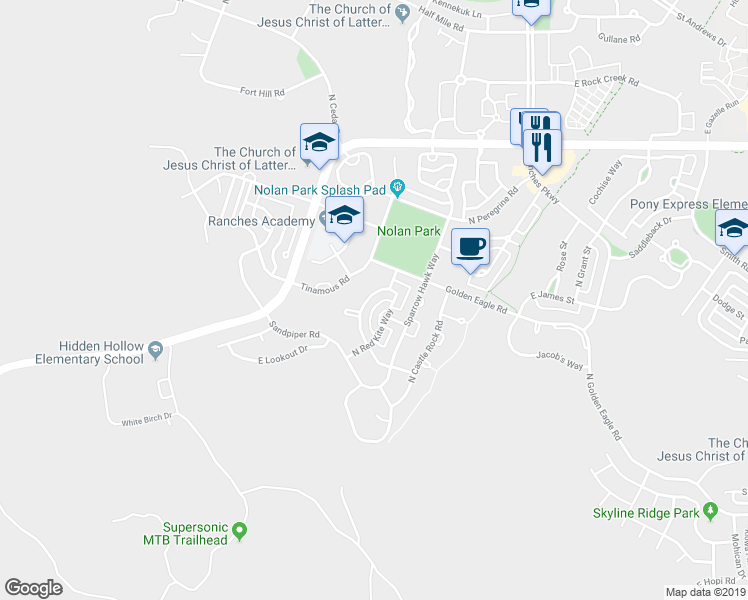 map of restaurants, bars, coffee shops, grocery stores, and more near 7658 North Snowy Owl Road in Eagle Mountain