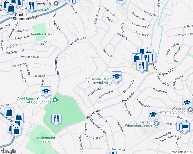 map of restaurants, bars, coffee shops, grocery stores, and more near 5331 Highgrove Road in Pittsburgh