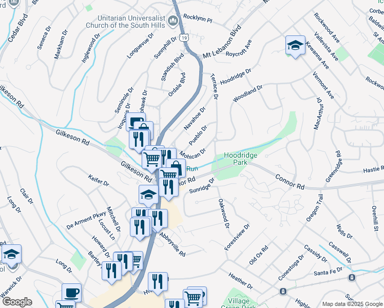 map of restaurants, bars, coffee shops, grocery stores, and more near 1470 Mohican Drive in Pittsburgh