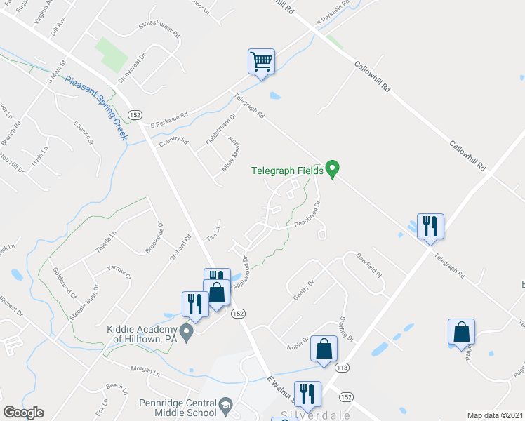 map of restaurants, bars, coffee shops, grocery stores, and more near 902 Strawberry Court in Perkasie