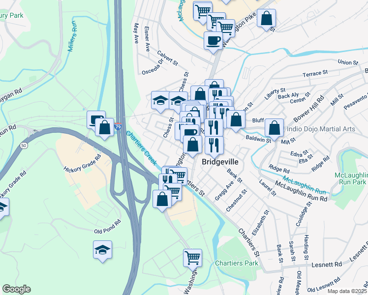 map of restaurants, bars, coffee shops, grocery stores, and more near 606 Taylor Way in Bridgeville