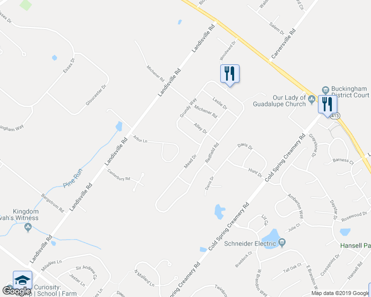 map of restaurants, bars, coffee shops, grocery stores, and more near 4267 Arbor Lane in Doylestown