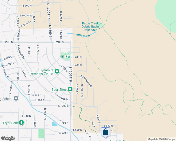 map of restaurants, bars, coffee shops, grocery stores, and more near 595 South 1660 East in Pleasant Grove