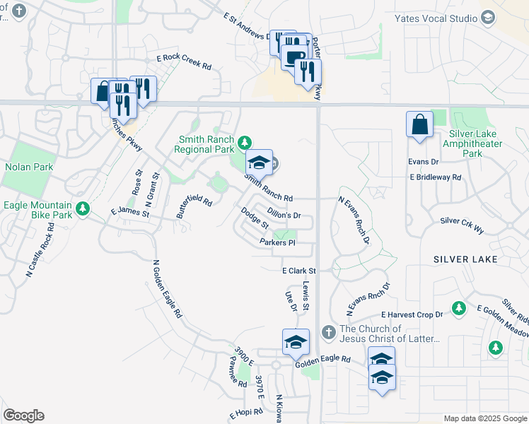 map of restaurants, bars, coffee shops, grocery stores, and more near 3998 Dillon's Drive in Eagle Mountain