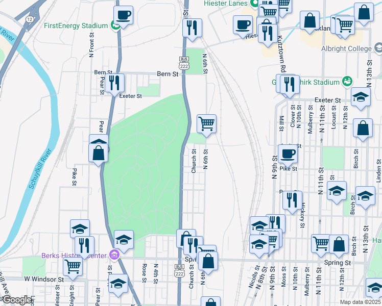 map of restaurants, bars, coffee shops, grocery stores, and more near 1437 North 5th Street in Reading