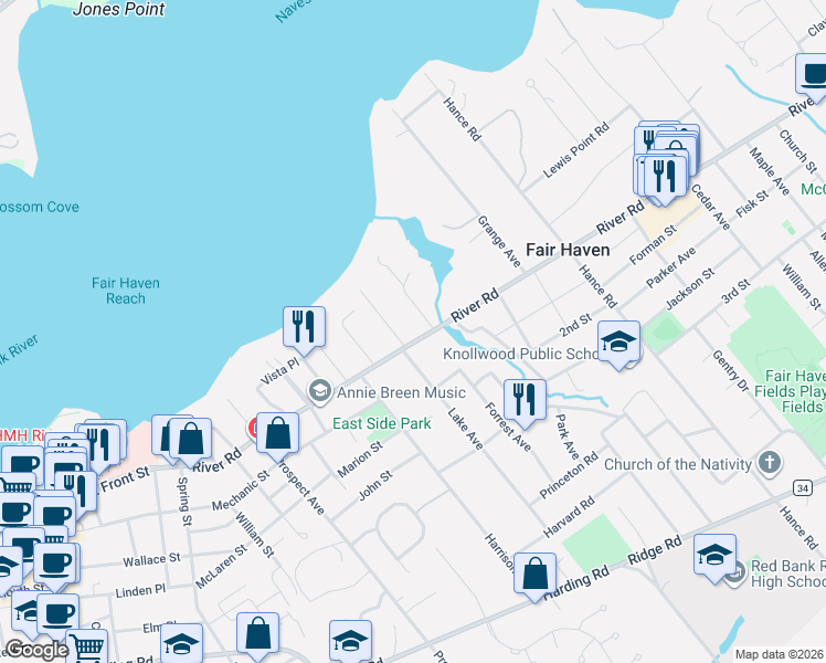 map of restaurants, bars, coffee shops, grocery stores, and more near 15 Haddon Park in Fair Haven