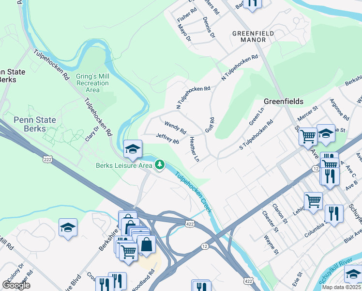 map of restaurants, bars, coffee shops, grocery stores, and more near 5 Jeffrey Road in Reading