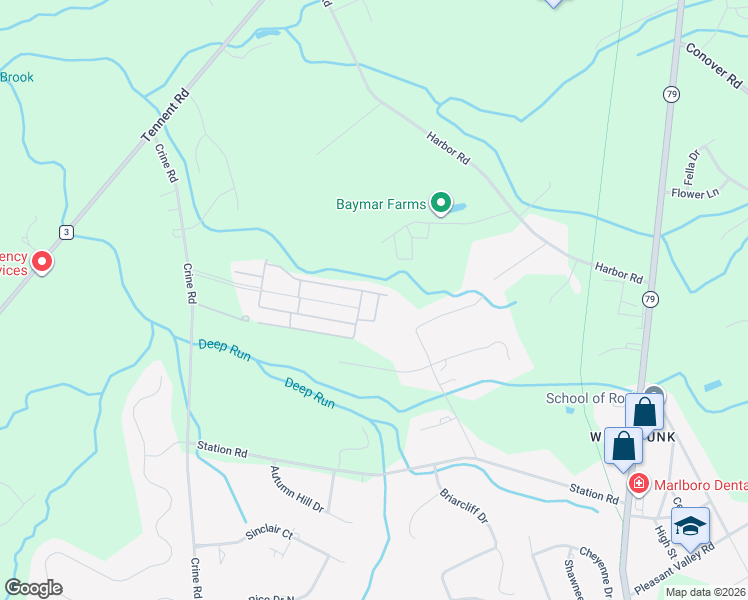 map of restaurants, bars, coffee shops, grocery stores, and more near 159 Village Road in Marlboro Township