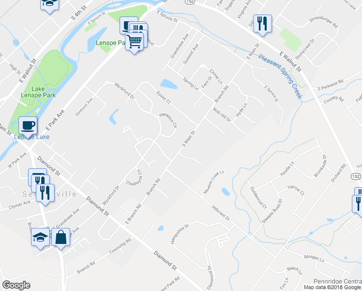 map of restaurants, bars, coffee shops, grocery stores, and more near 700 South Main Street in Perkasie