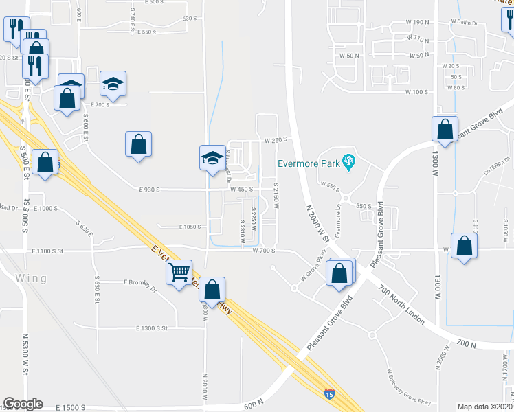 map of restaurants, bars, coffee shops, grocery stores, and more near 531 South 2250 West in Pleasant Grove