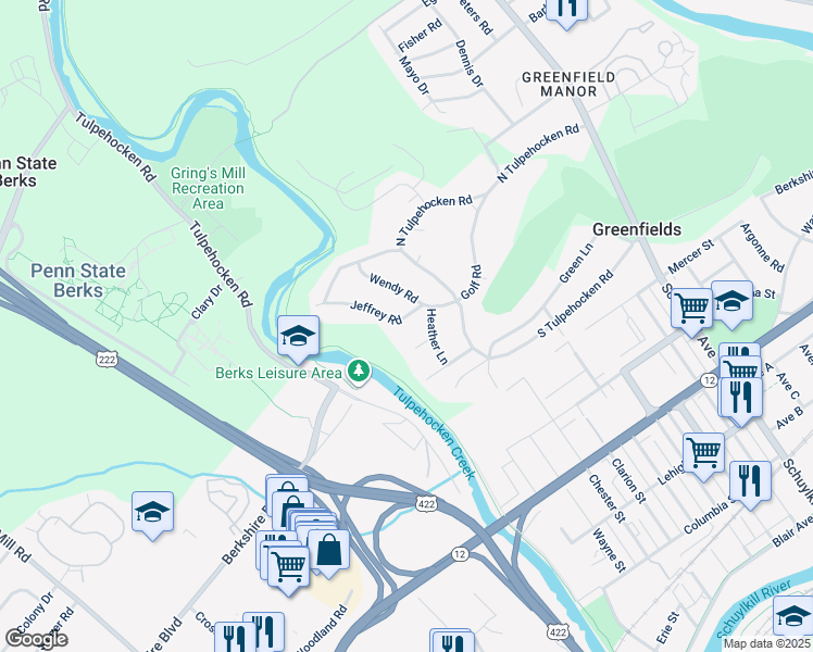 map of restaurants, bars, coffee shops, grocery stores, and more near 5 Jeffrey Road in Reading