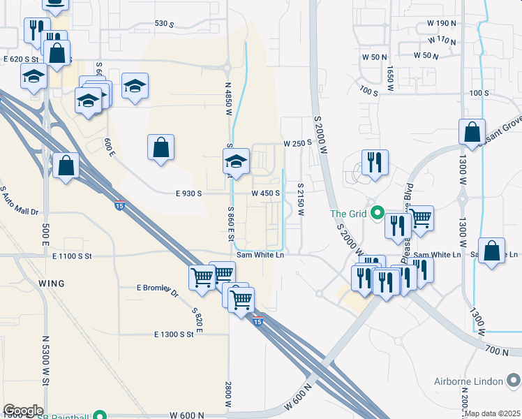 map of restaurants, bars, coffee shops, grocery stores, and more near 2337 West 210 in Pleasant Grove