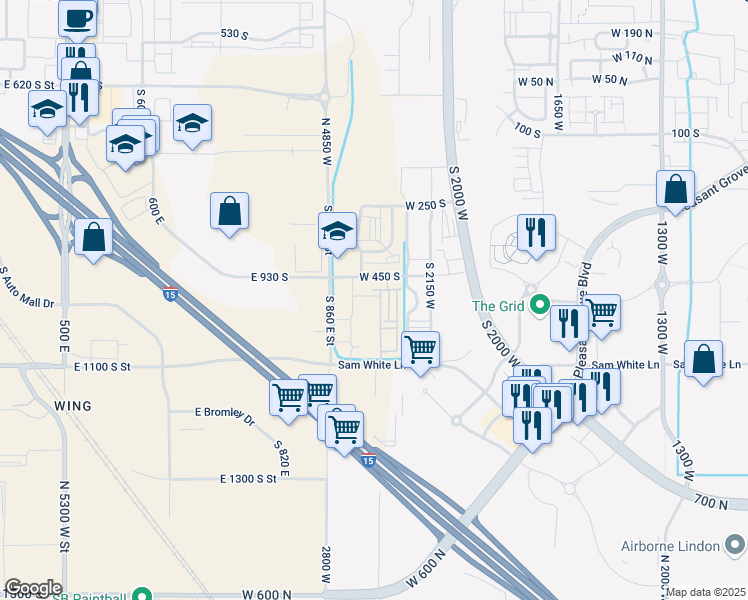 map of restaurants, bars, coffee shops, grocery stores, and more near 2337 West 210 in Pleasant Grove