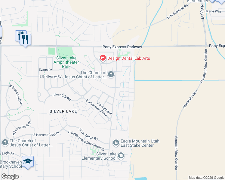 map of restaurants, bars, coffee shops, grocery stores, and more near 5030 Sagebrush Lane in Eagle Mountain