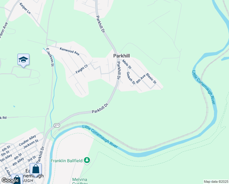 map of restaurants, bars, coffee shops, grocery stores, and more near Parkhill Drive in Cambria