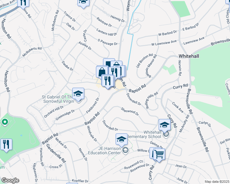 map of restaurants, bars, coffee shops, grocery stores, and more near 5128 Baptist Road in Pittsburgh