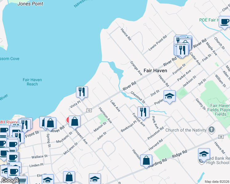 map of restaurants, bars, coffee shops, grocery stores, and more near 15 Haddon Park in Fair Haven