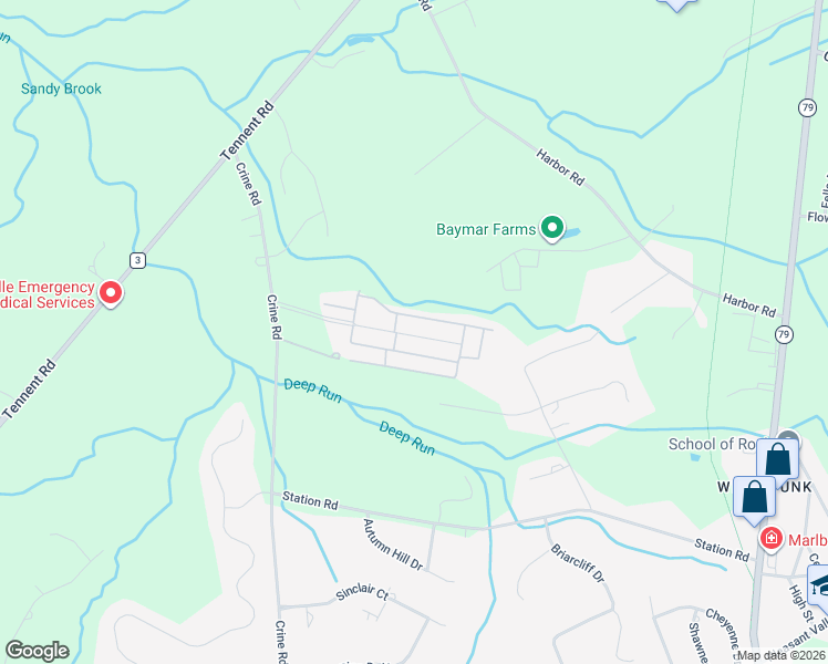 map of restaurants, bars, coffee shops, grocery stores, and more near 99 Village Road in Marlboro