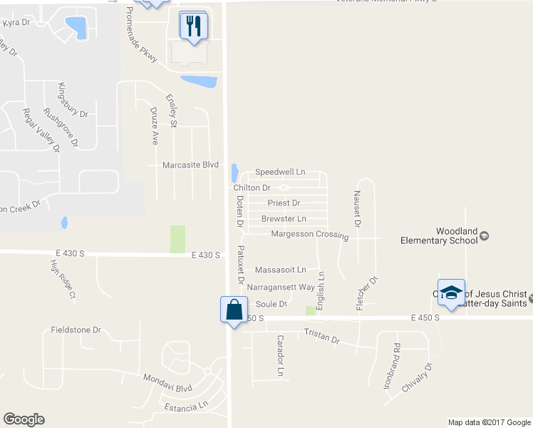 map of restaurants, bars, coffee shops, grocery stores, and more near 2632 Brewster Ln in Lafayette