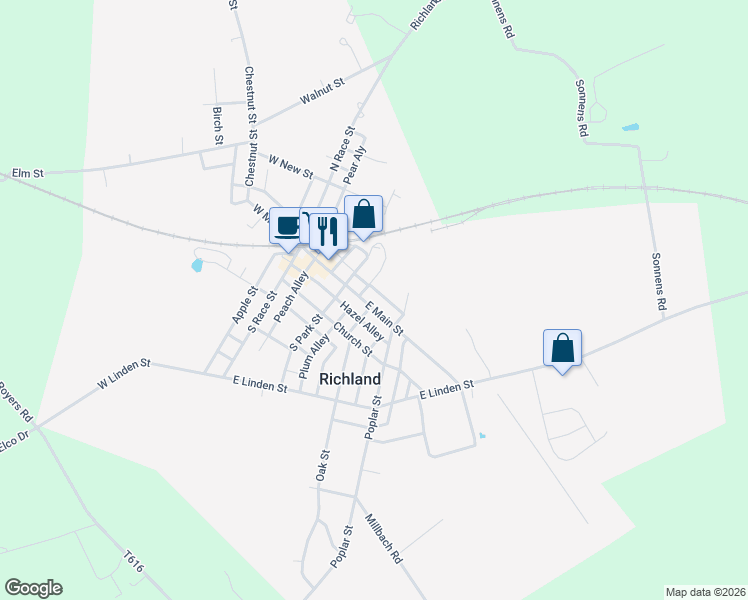 map of restaurants, bars, coffee shops, grocery stores, and more near 123 East Main Street in Richland