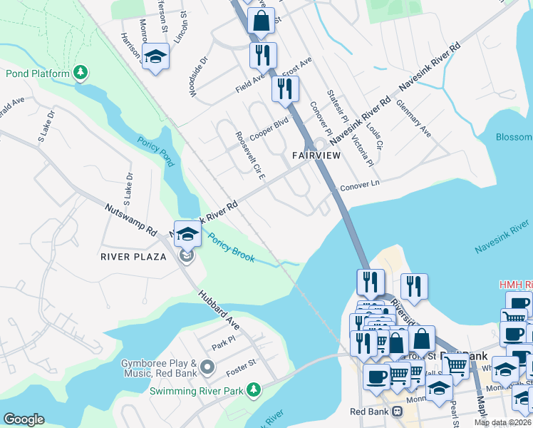 map of restaurants, bars, coffee shops, grocery stores, and more near 35 Tulip Ln in Red Bank