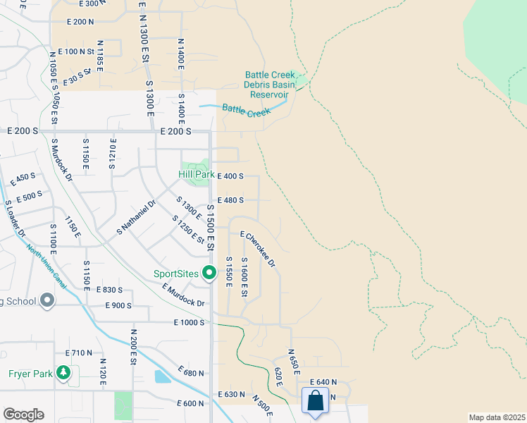 map of restaurants, bars, coffee shops, grocery stores, and more near 521 South 1660 East in Pleasant Grove