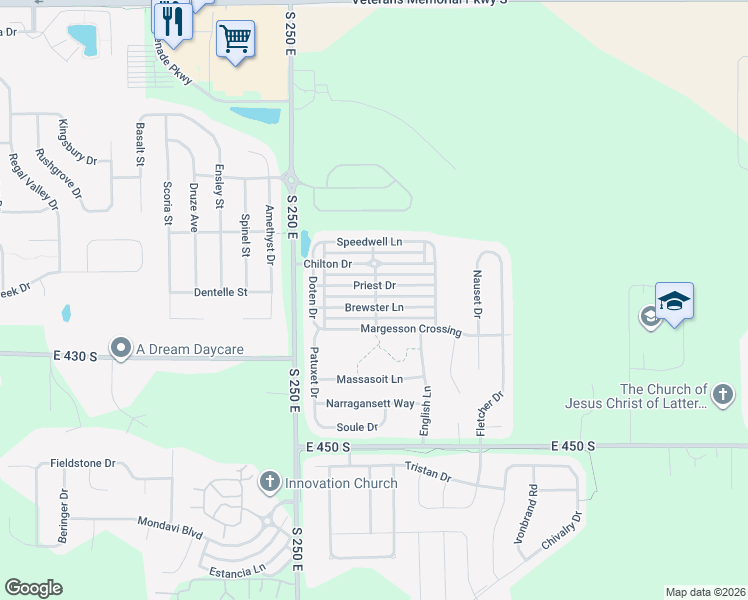 map of restaurants, bars, coffee shops, grocery stores, and more near 2718 Brewster Lane in Lafayette