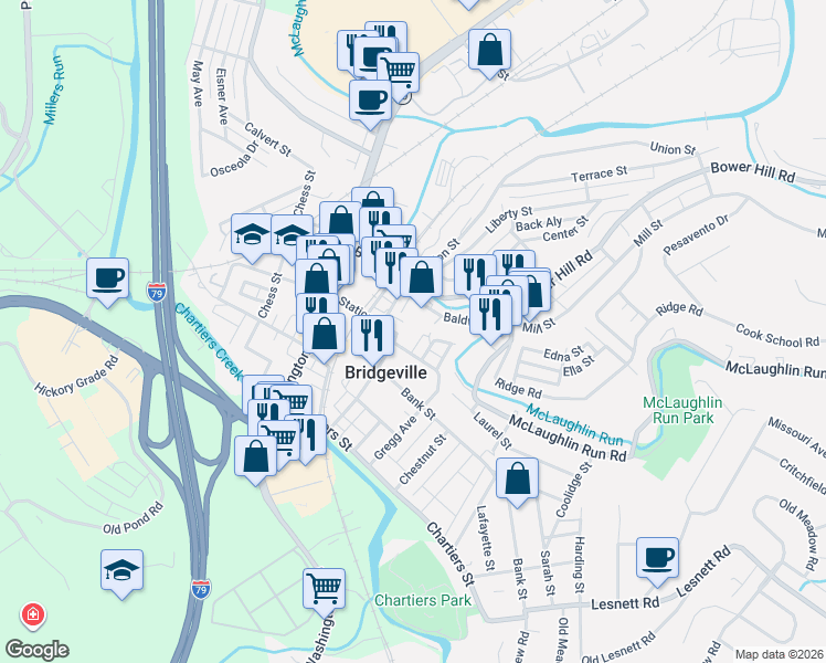 map of restaurants, bars, coffee shops, grocery stores, and more near 103 Greenwood Place in Bridgeville