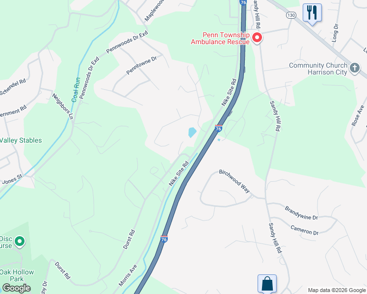 map of restaurants, bars, coffee shops, grocery stores, and more near 38 Hawthorne Lane in Irwin