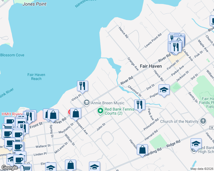 map of restaurants, bars, coffee shops, grocery stores, and more near 15 Haddon Park in Fair Haven