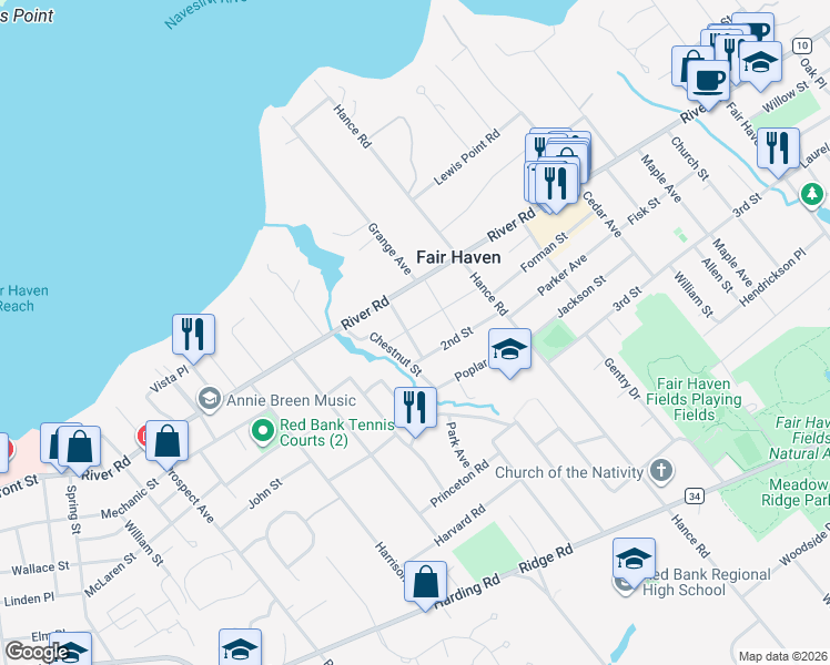 map of restaurants, bars, coffee shops, grocery stores, and more near 135 Lincoln Avenue in Fair Haven