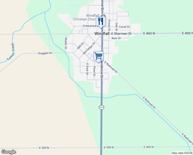 map of restaurants, bars, coffee shops, grocery stores, and more near 709 Pearl Street in Windfall