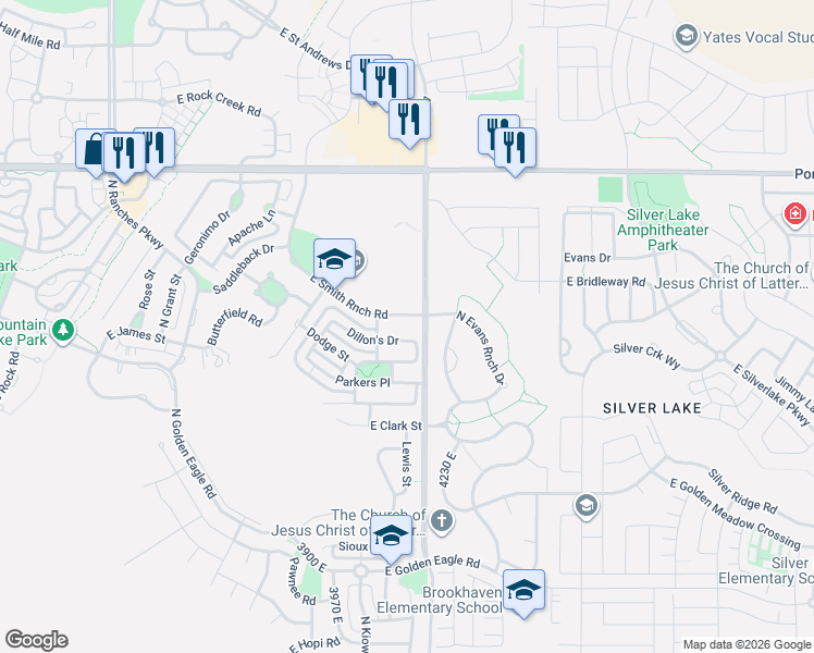 map of restaurants, bars, coffee shops, grocery stores, and more near 4122 Smith Ranch Road in Eagle Mountain