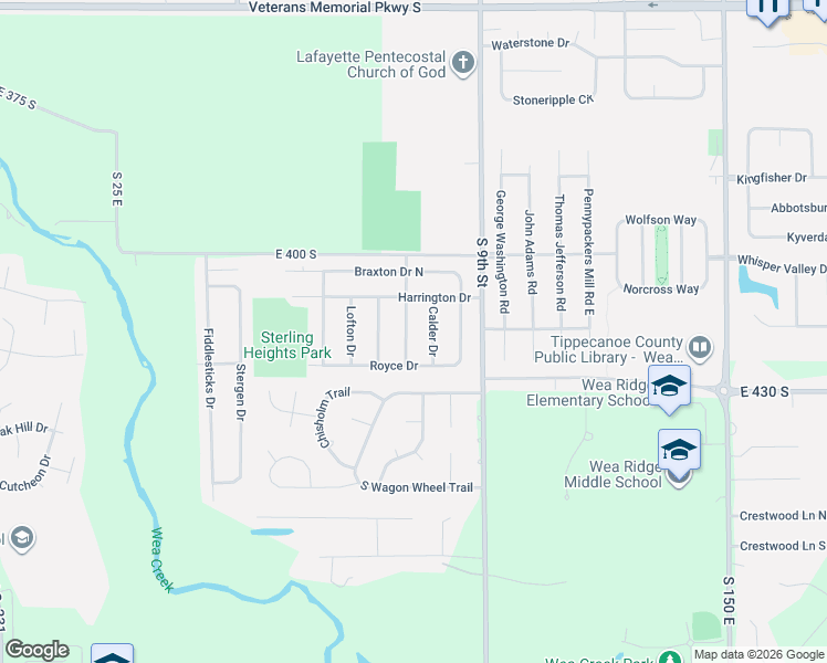 map of restaurants, bars, coffee shops, grocery stores, and more near 4122 Calder Drive in Lafayette