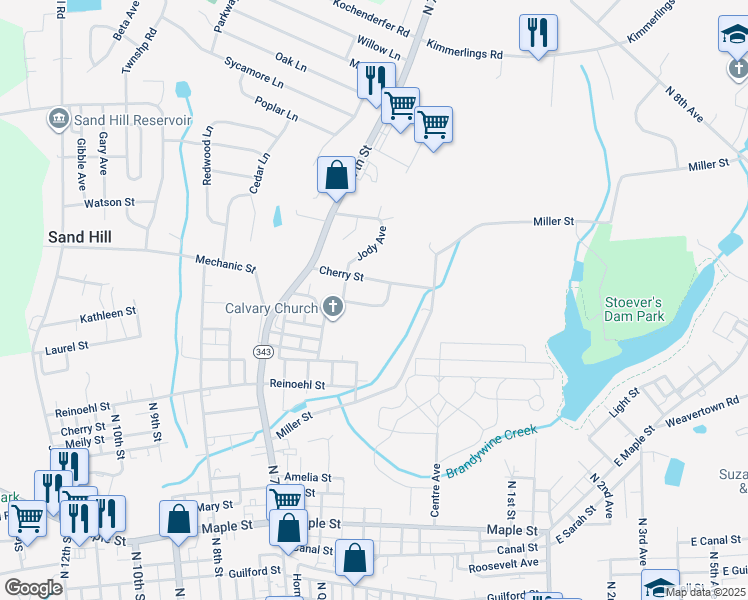 map of restaurants, bars, coffee shops, grocery stores, and more near 573 Doris Drive in Lebanon