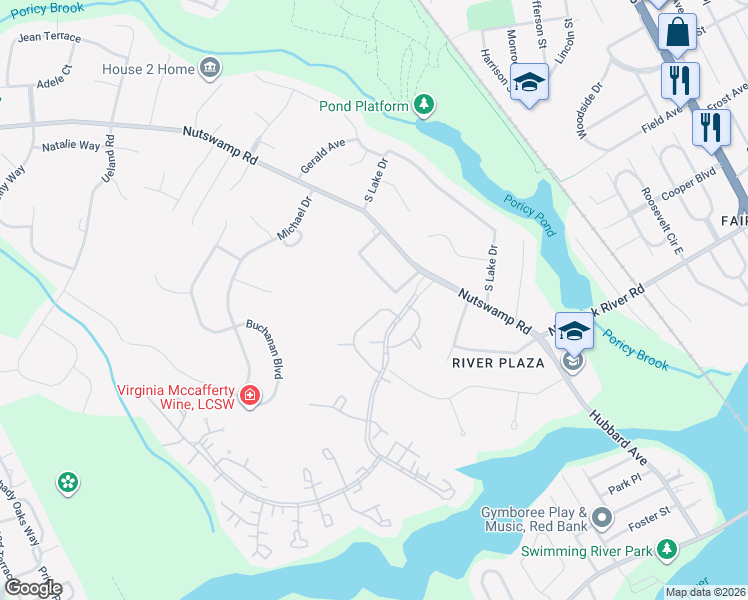 map of restaurants, bars, coffee shops, grocery stores, and more near 175 Lexington Court in Red Bank