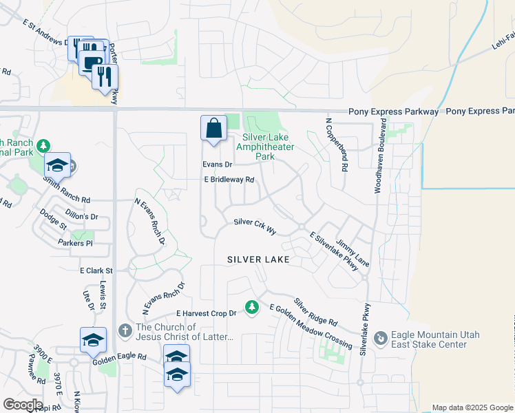 map of restaurants, bars, coffee shops, grocery stores, and more near 4636 Ponderosa Way in Eagle Mountain